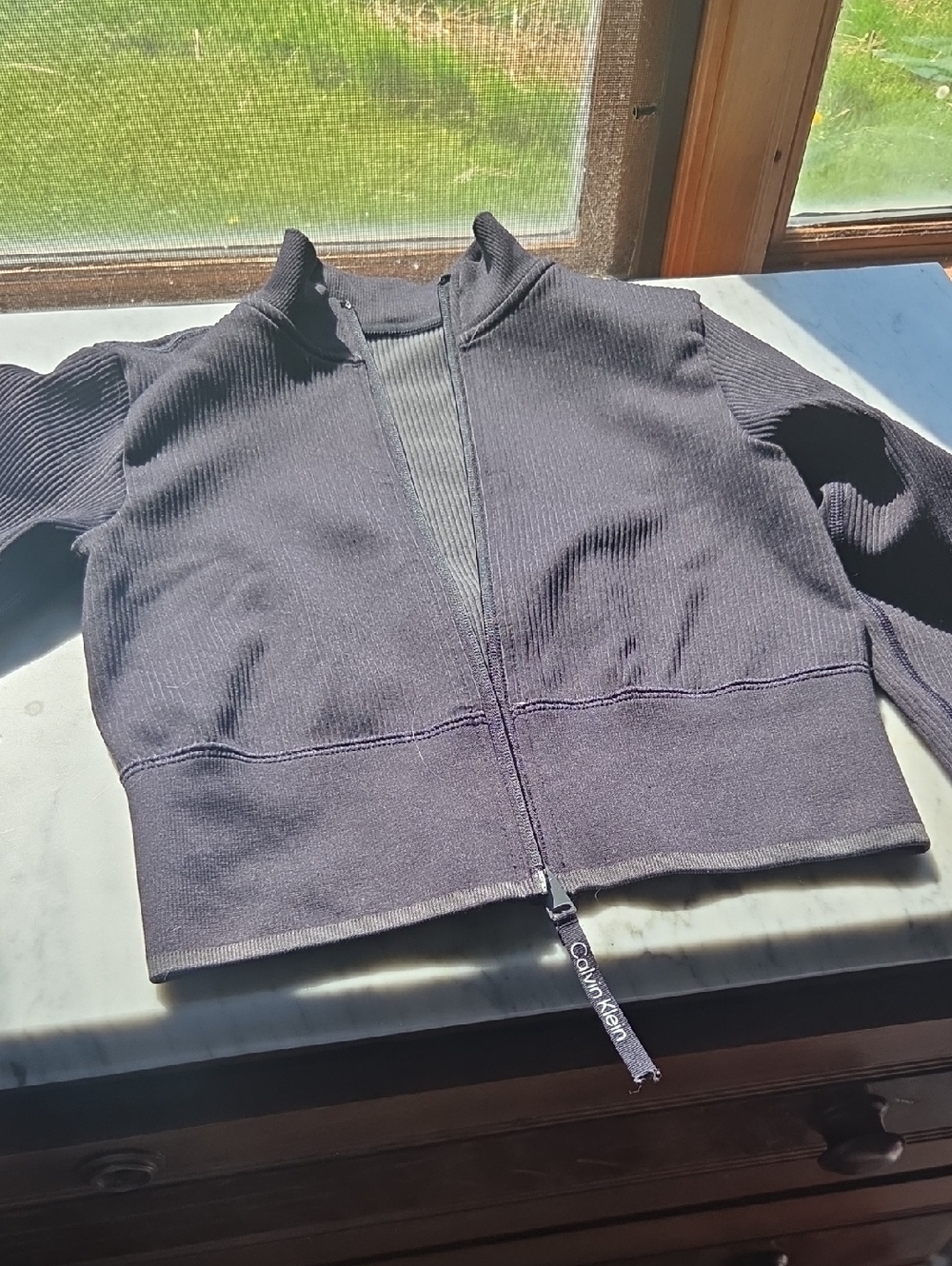 Calvin Klein Kids Black Ribbed Zip Hoodie Jacket